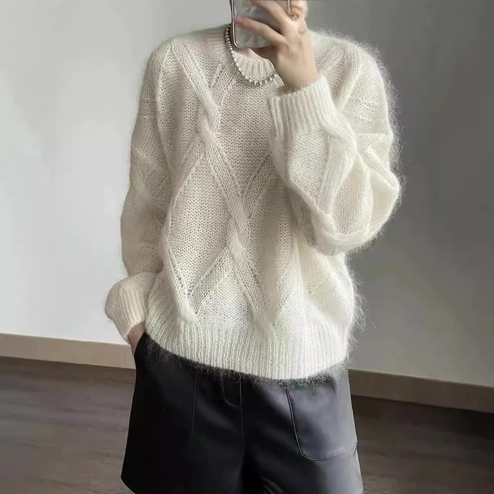 Amozae birkenstock clogs outfit fall Cloud-like Soft Casual Simple Style Comfortable Solid Color Crocheted Sweater Loose Knitted Top Meinuo Wool