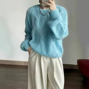 Amozae birkenstock clogs outfit fall Cloud-like Soft Casual Simple Style Comfortable Solid Color Crocheted Sweater Loose Knitted Top Meinuo Wool