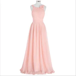 Elegant Pink Bridesmaid Dress,Long Chiffon Beach Bridesmaid Dresses,2017 Wedding Formal Dress,220060