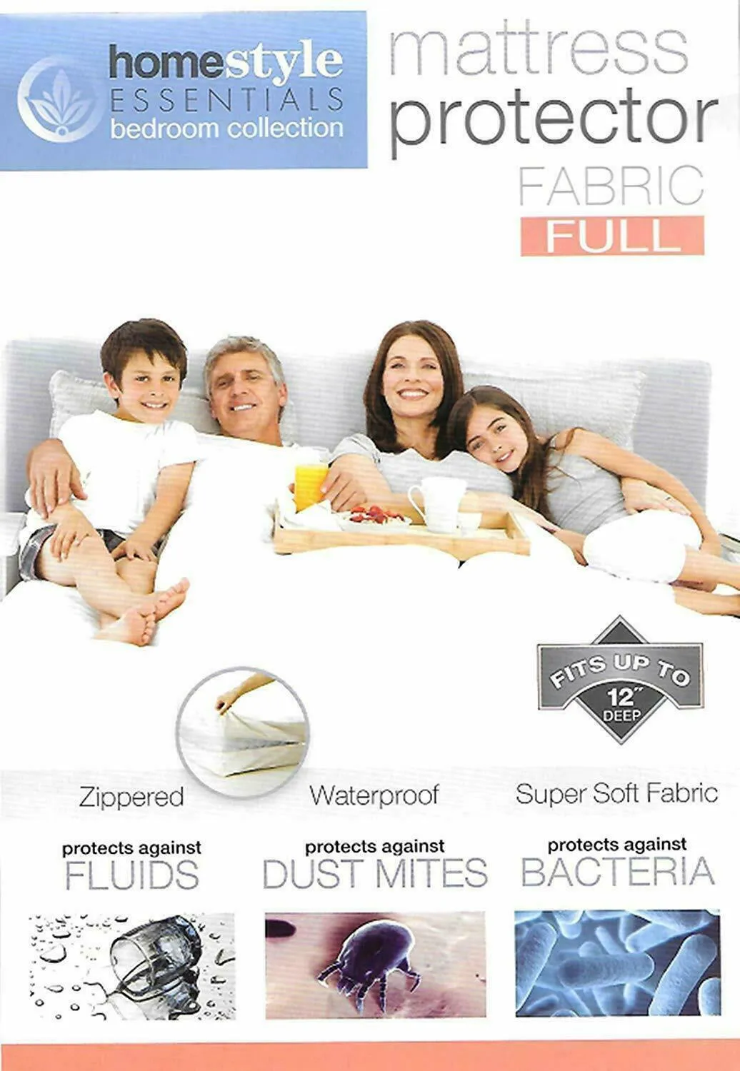 Fabric Mattress Protector-Waterproof & Dust Mite Proof Durable Cover- Full Size
