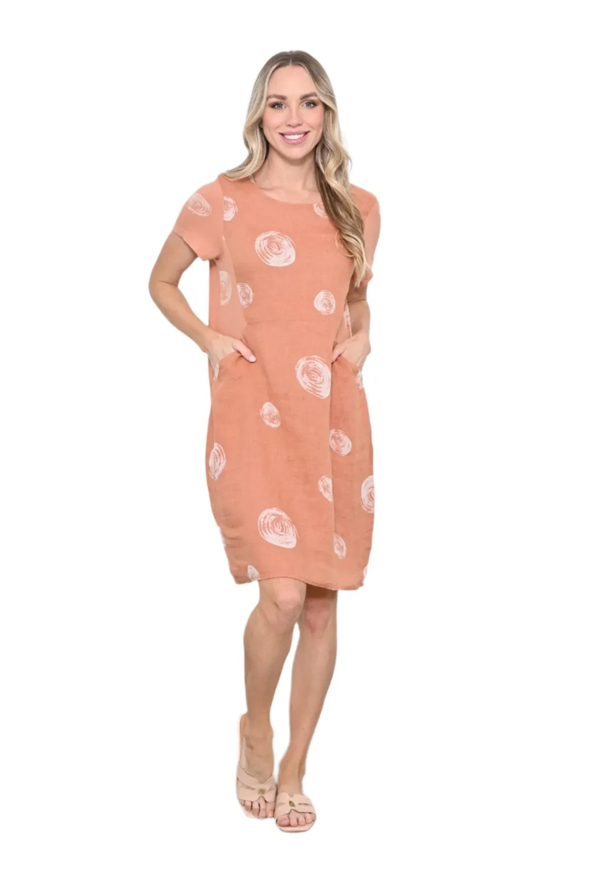 Swirl Print Dress Linen Rust